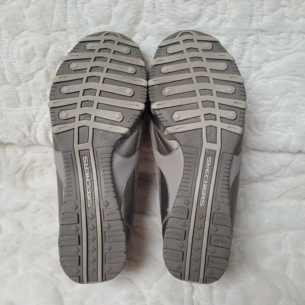 Skechers Lace Up Comfort Sneakers 22018 Leather Low Top Rhinestones Taupe 10 - Picture 10 of 12